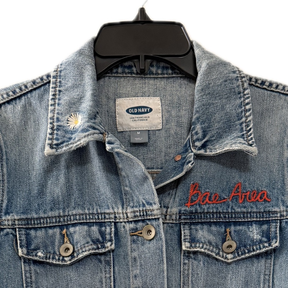 Embroidered Denim Jean Jacket Bae Area Daisy & Heart size M